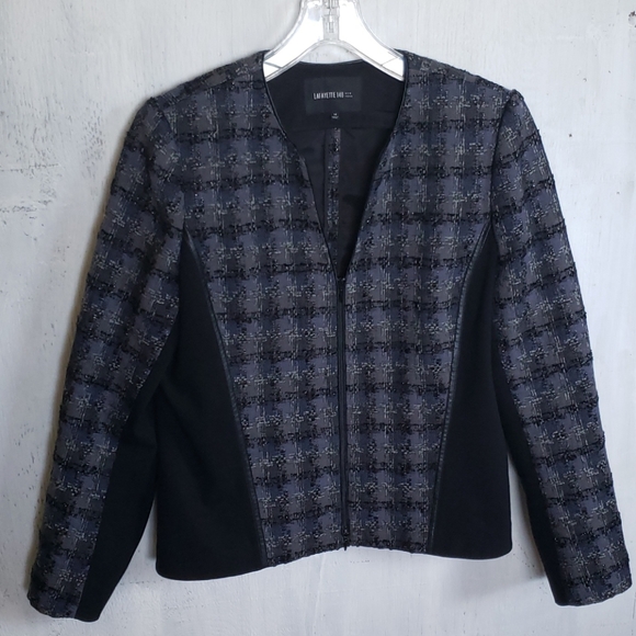 Lafayette 148 tweed textured full zip blue  black and metallic threads jacket 14 - Picture 1 of 7